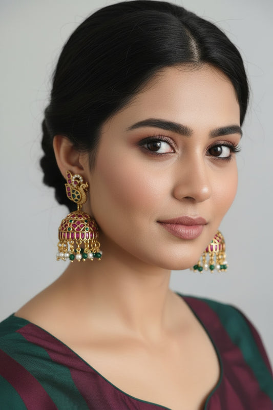 Shonal Kundan Peacock Jhumka Earrings