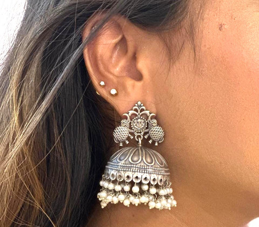 Haathi Brass stud Cute Pearl Jhumkis