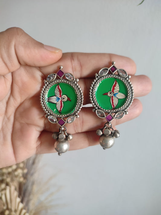 Panchi handpainted and stone work stud Earrings