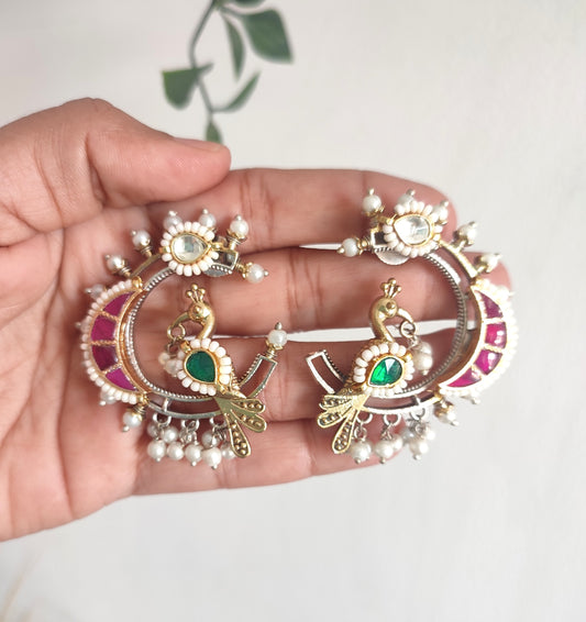 Pachi Kundan Stud Crescent Moon Style Earrings