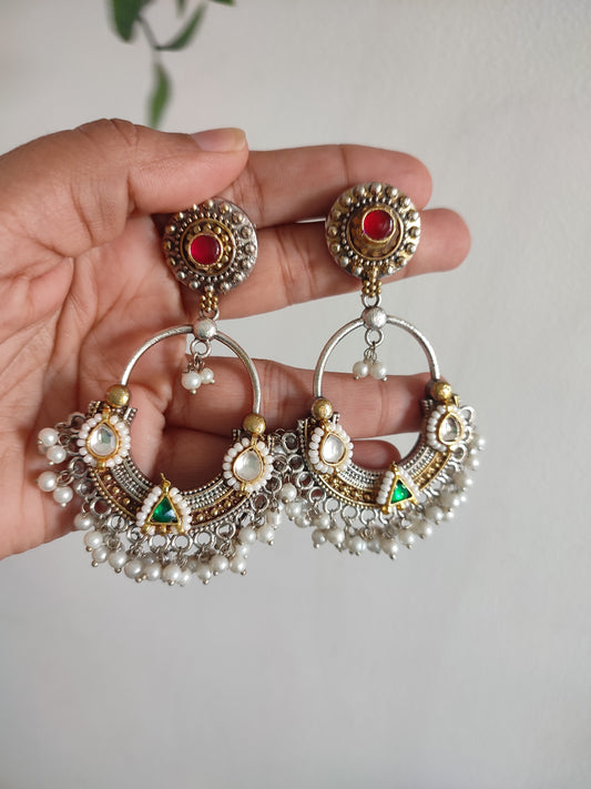 Pachi Kundan Chandbali Earrings