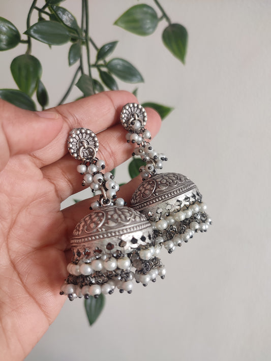 Manali Brass Stud Jhumkis with Faul Pearls
