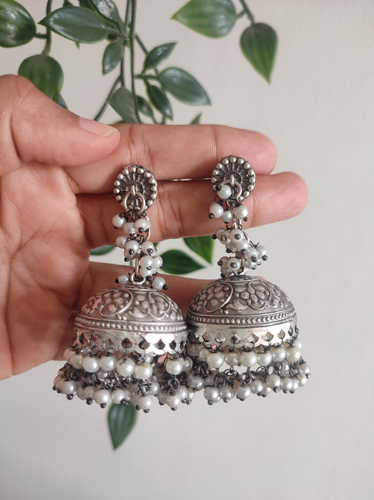 Manali Brass Stud Jhumkis with Faul Pearls