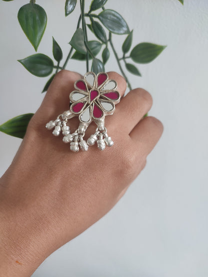 Glass Ring White and Rani Pink