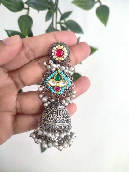 Mrinalini Pachi Kundan and Brass Jhumkas