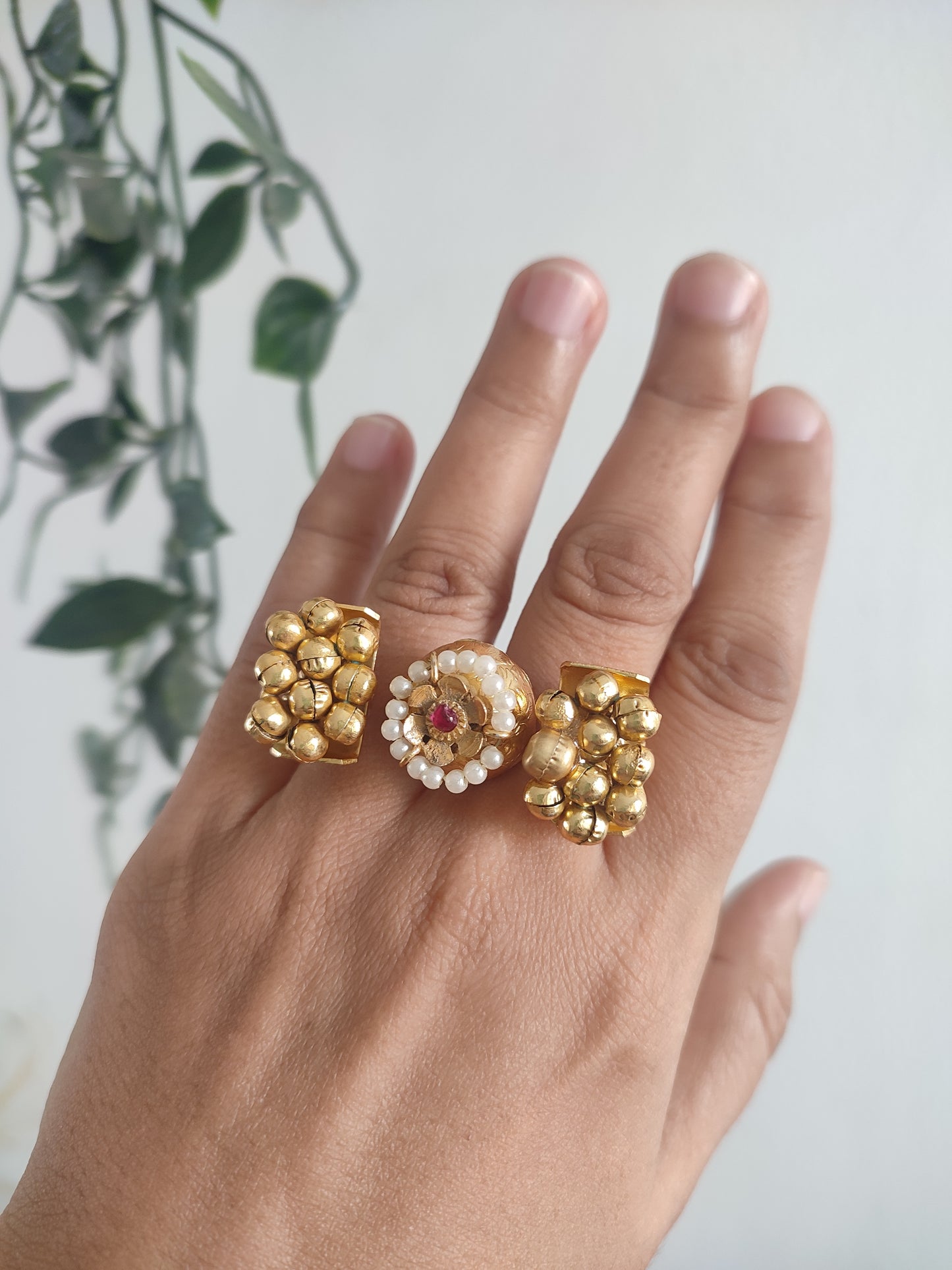 2 Finger Kundan Brass Ring