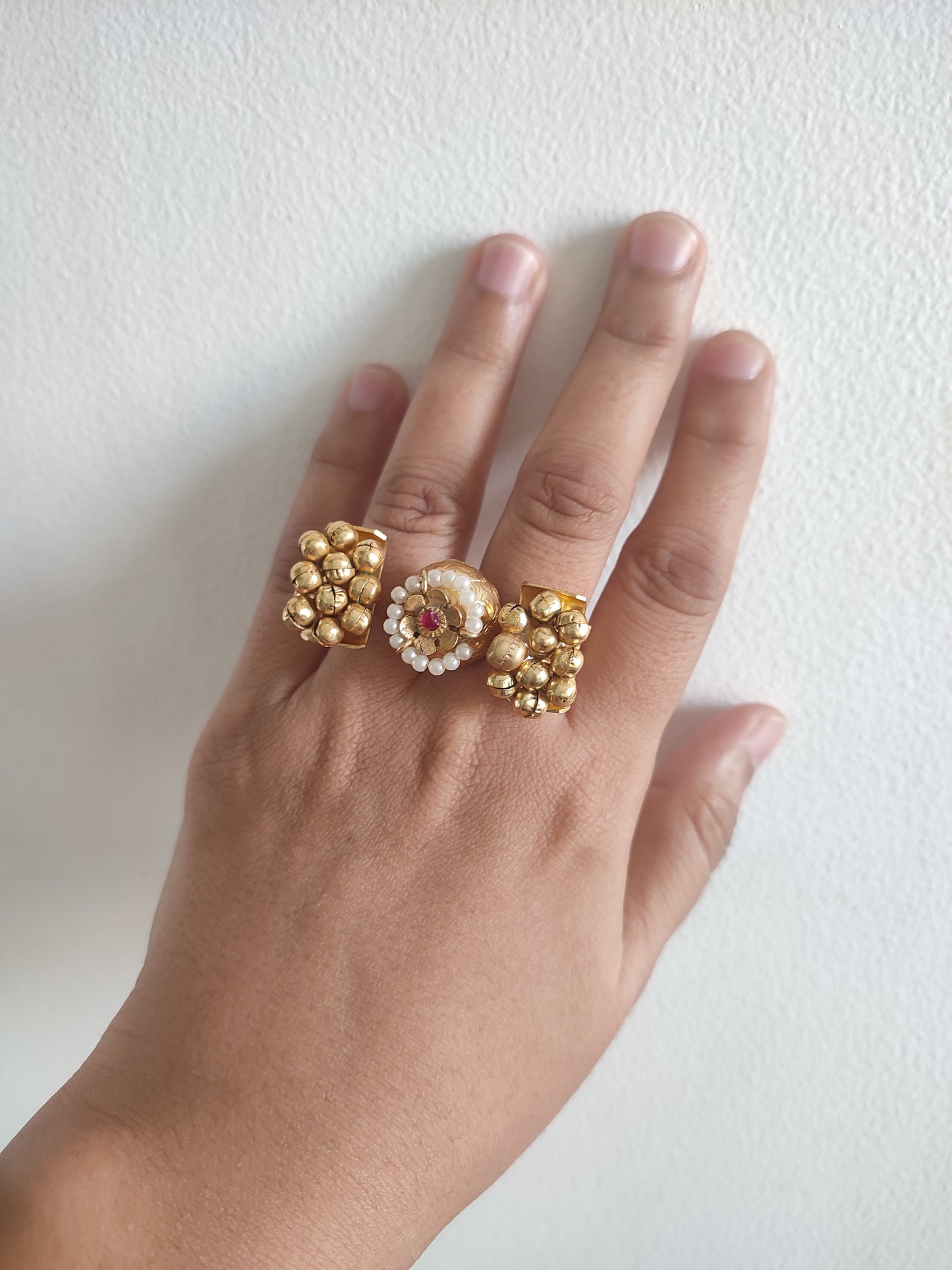 2 Finger Kundan Brass Ring