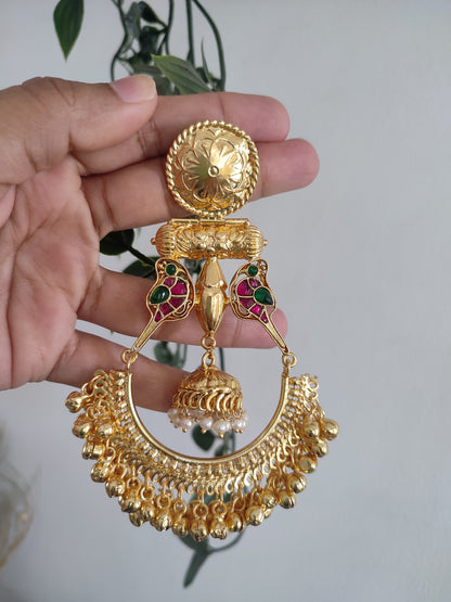 Jumbo Golden Brass Big Chandbali Jhumki- Heavy