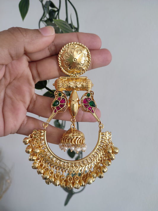 Jumbo Golden Brass Big Chandbali Jhumki- Heavy