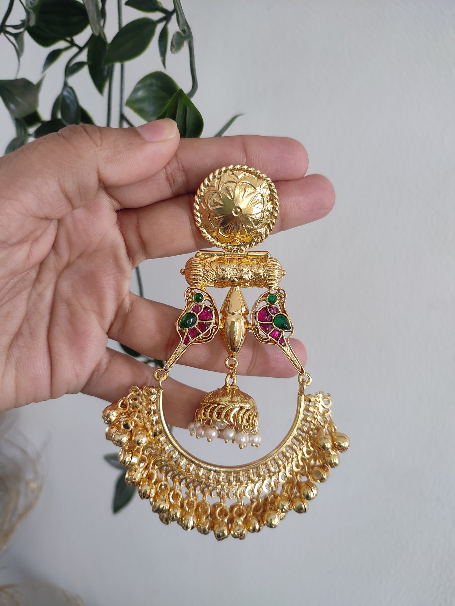 Jumbo Golden Brass Big Chandbali Jhumki- Heavy