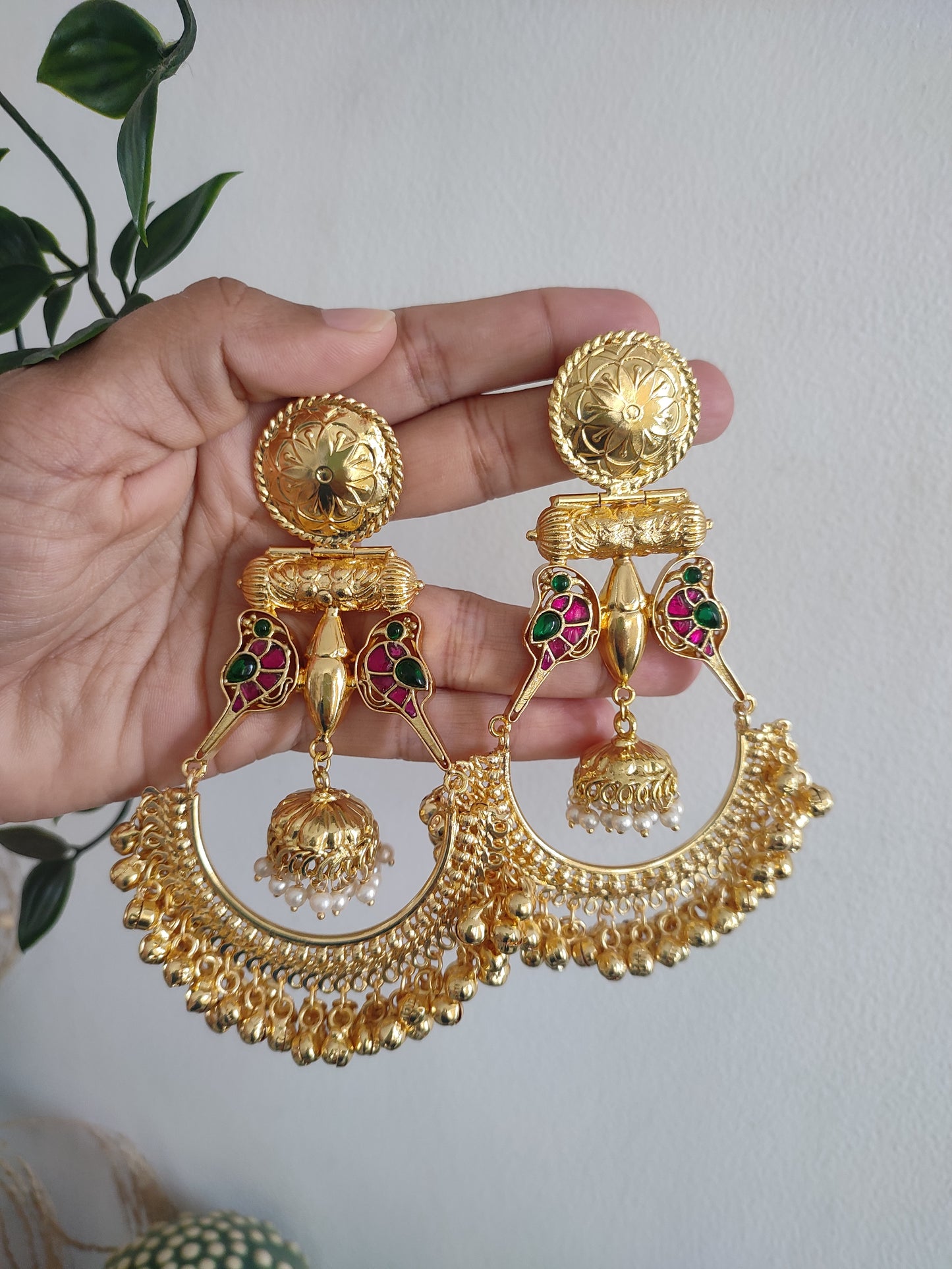 Jumbo Golden Brass Big Chandbali Jhumki- Heavy