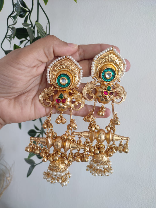 Munraz Golden Kashmiri Style Jhumkis- Light to Medium Weight