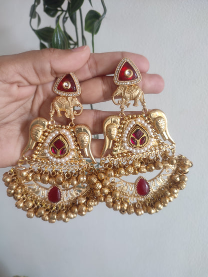 Gold finish Brass Designer Kundan Earrings