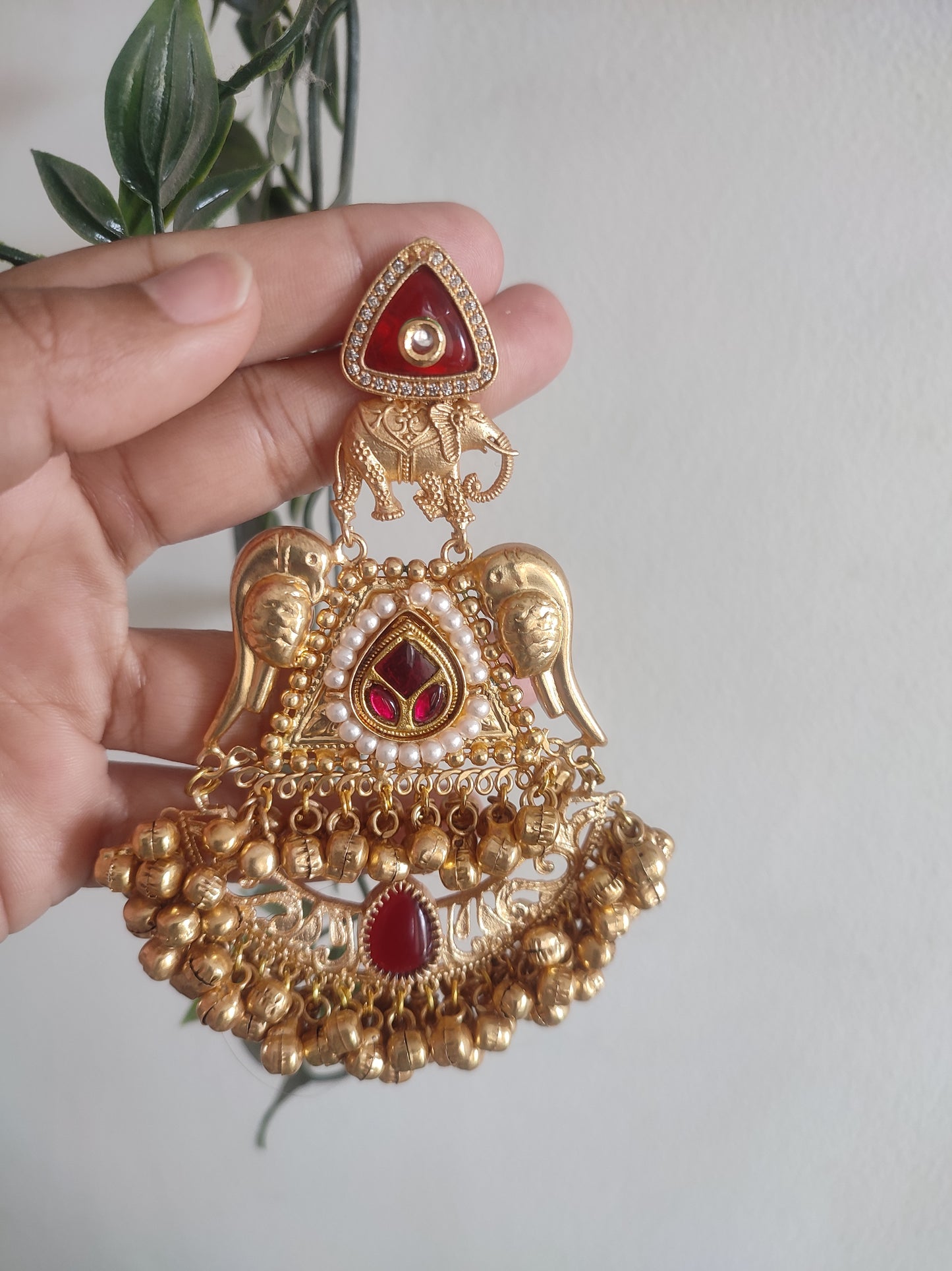 Gold finish Brass Designer Kundan Earrings