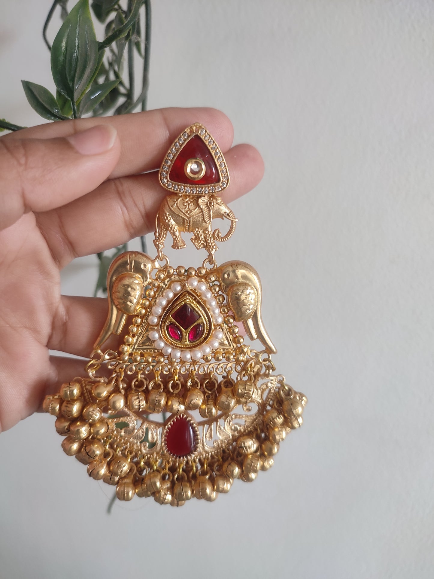 Gold finish Brass Designer Kundan Earrings