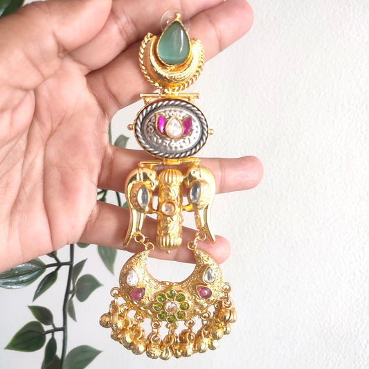 Pachi Stone Kundan Long Medium Heavy Earrings