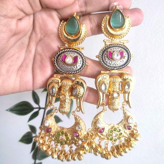 Pachi Stone Kundan Long Medium Heavy Earrings