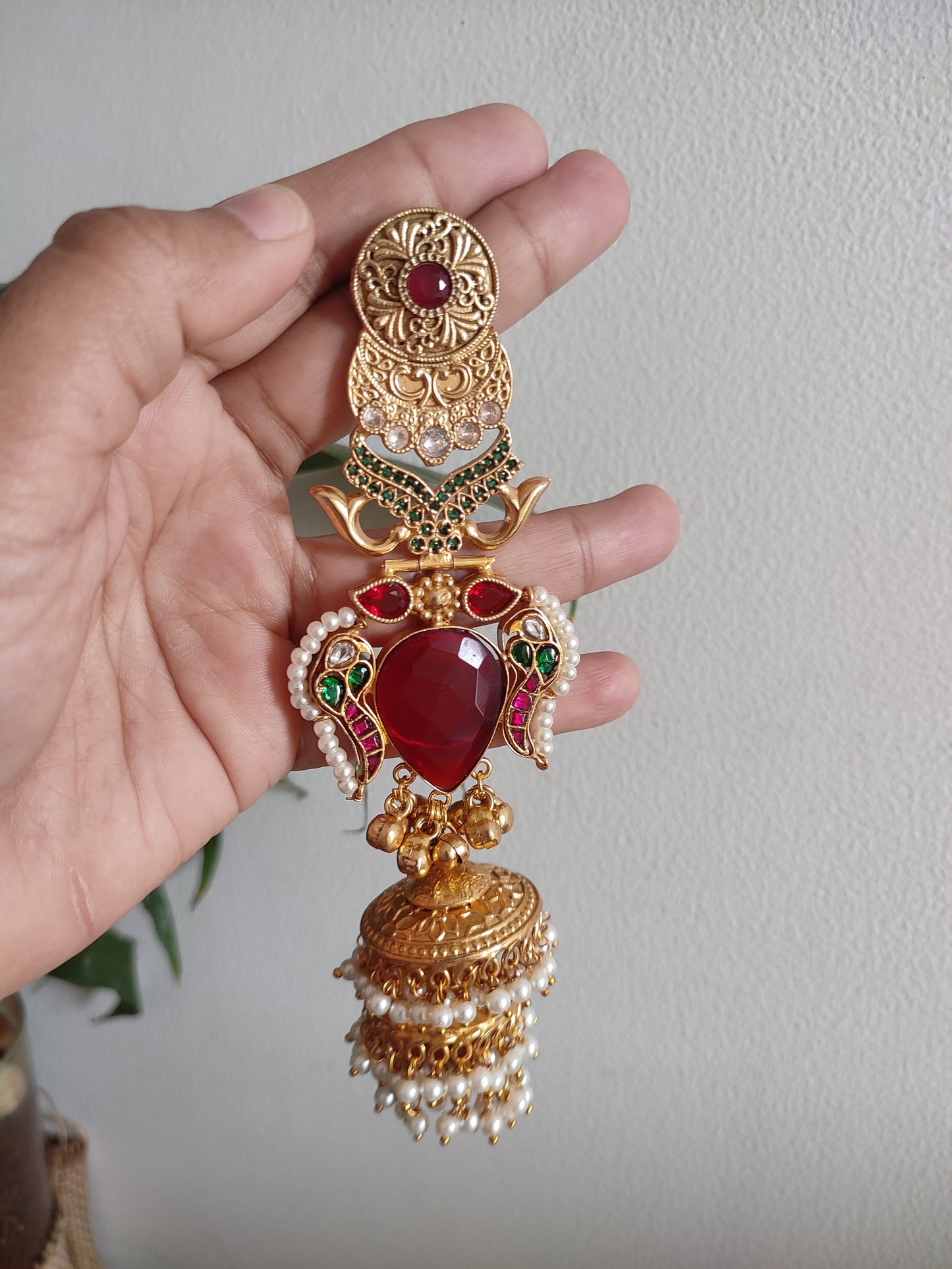 Sunita Kashmiri Long Kundan Heavy Earrings