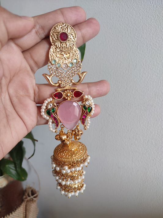 Sunita Kashmiri Long Kundan Jhumka- Heavy