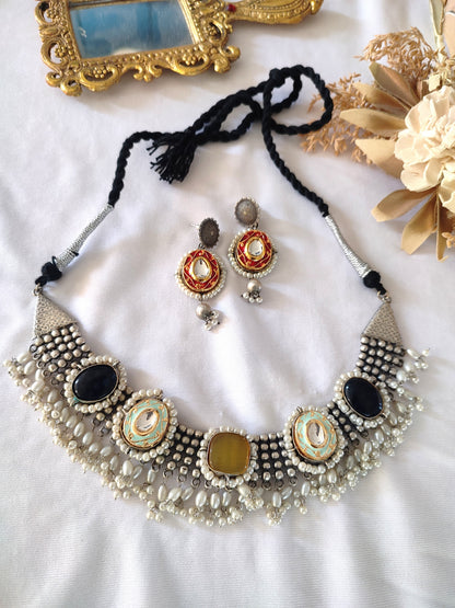 Priya Stone work brass necklace set