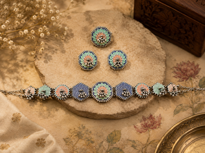 Sunisha handpainted choker set with earrings and ring