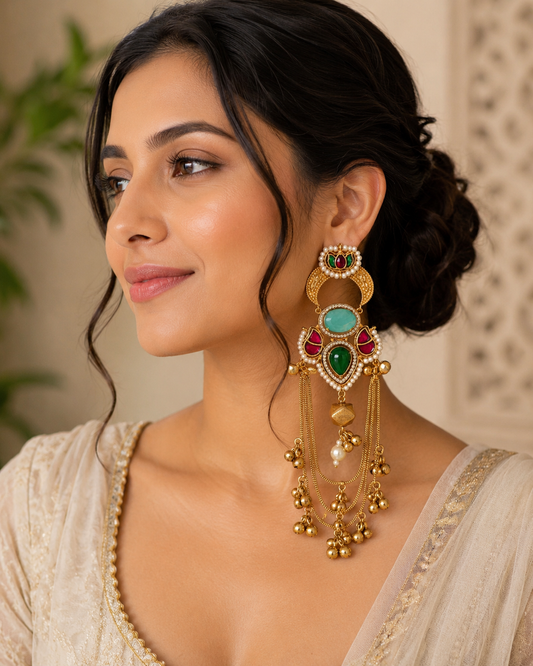 Tarana Kashmiri Long and Heavy Earrings