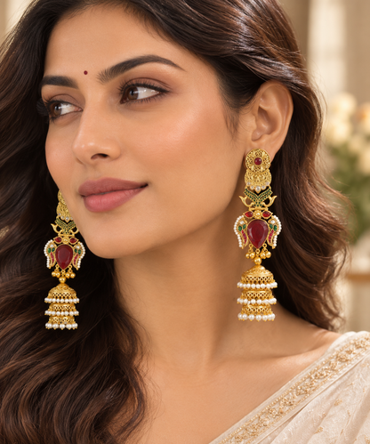 Sunita Kashmiri Long Kundan Heavy Earrings