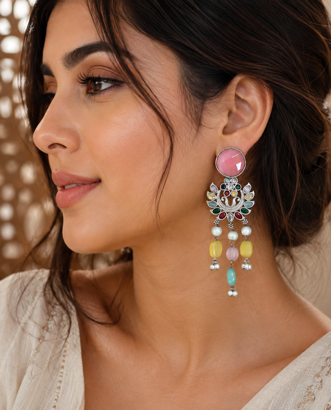 Multicoloured Stone Earrings Long