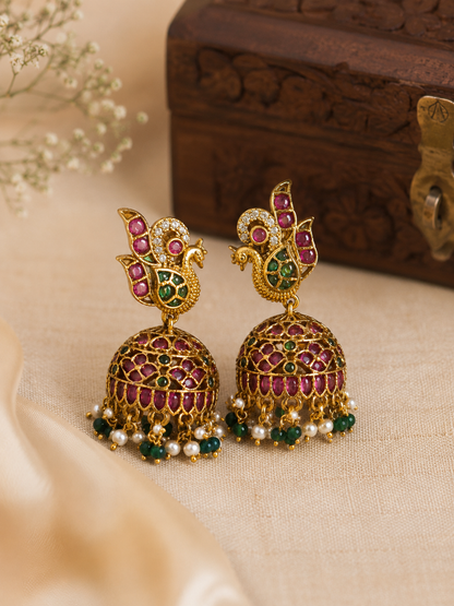 Shonal Kundan Peacock Jhumka Earrings