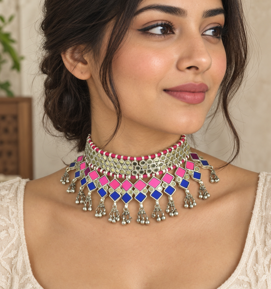 Mohe Heavy Glass Choker Necklace