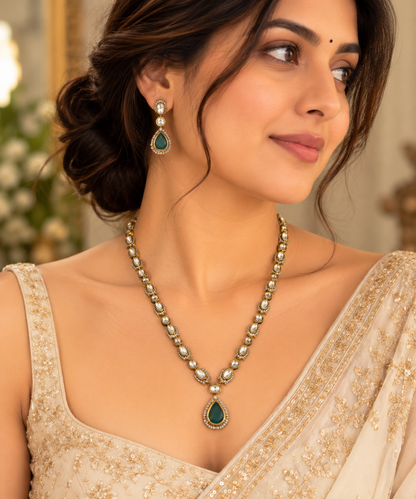 Shiraya Moissanite Sleek Necklace Set-Dark Green
