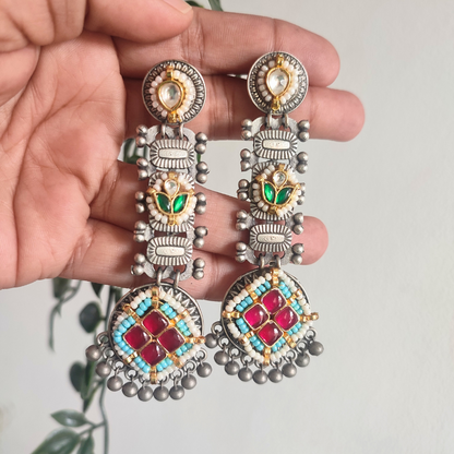 Monisha Pachi Kundan Brass Long Earrings