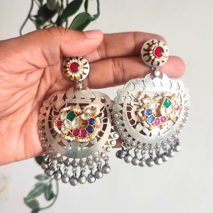 Big Size Jhumbo Pachi Kundan Brass Stud Earrings