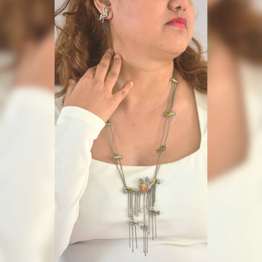 Meera hand painted Long Pendant Necklace Set with different set of Earrings