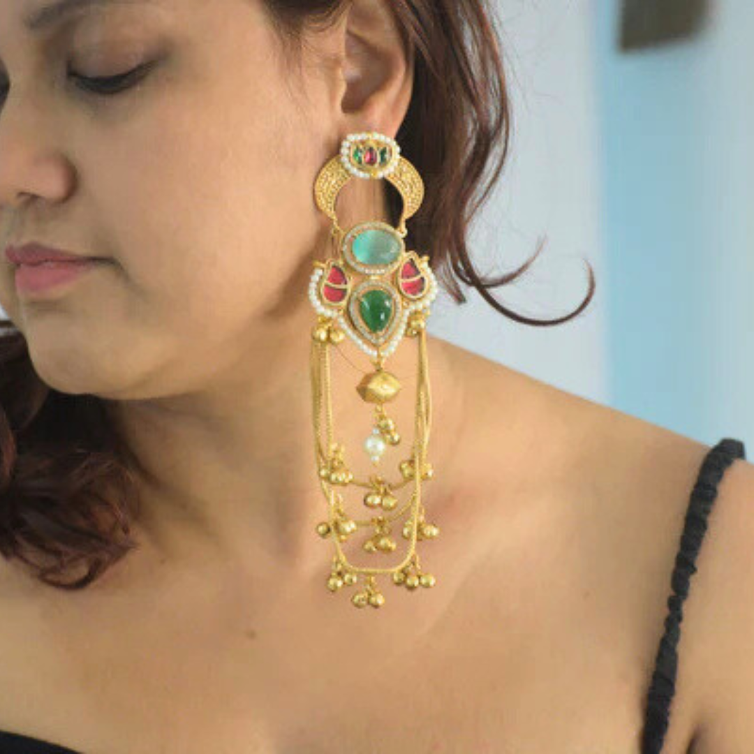 Tarana Kashmiri Long and Heavy Earrings
