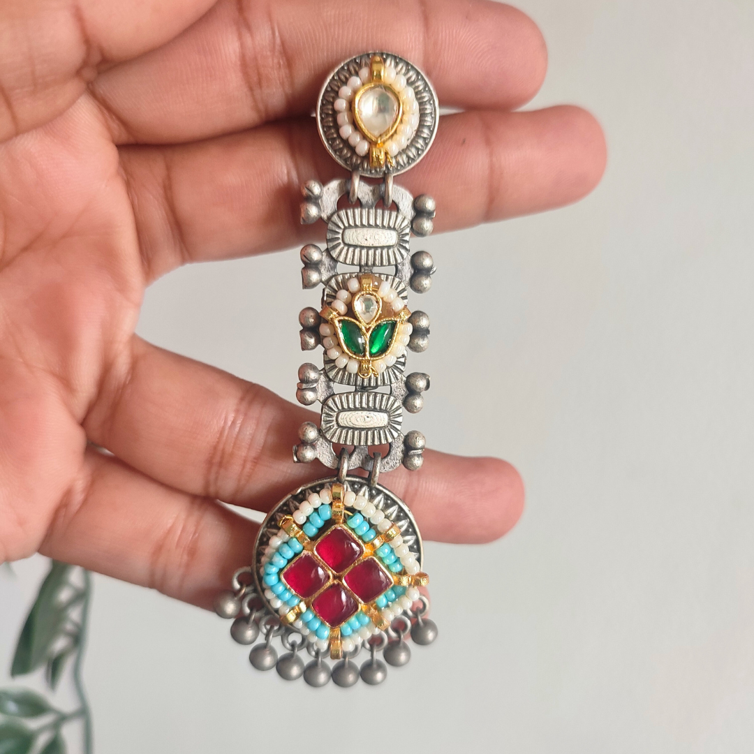 Monisha Pachi Kundan Brass Long Earrings