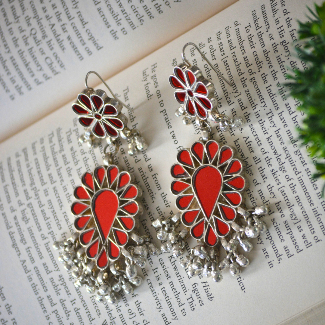 Gulaab Glass Glossy Long Heavy Earrings