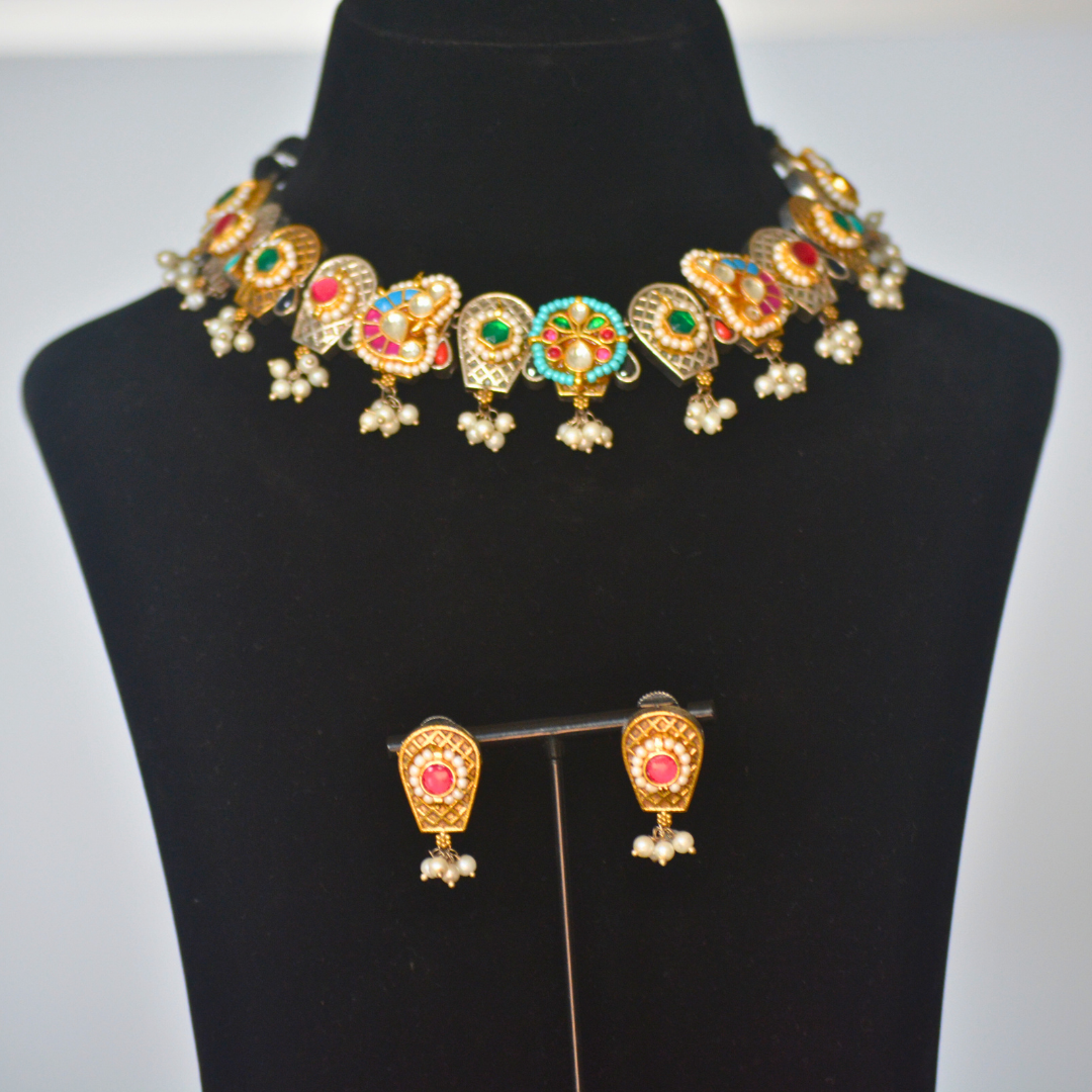 Madhubani Pachi Kundan Necklace Set