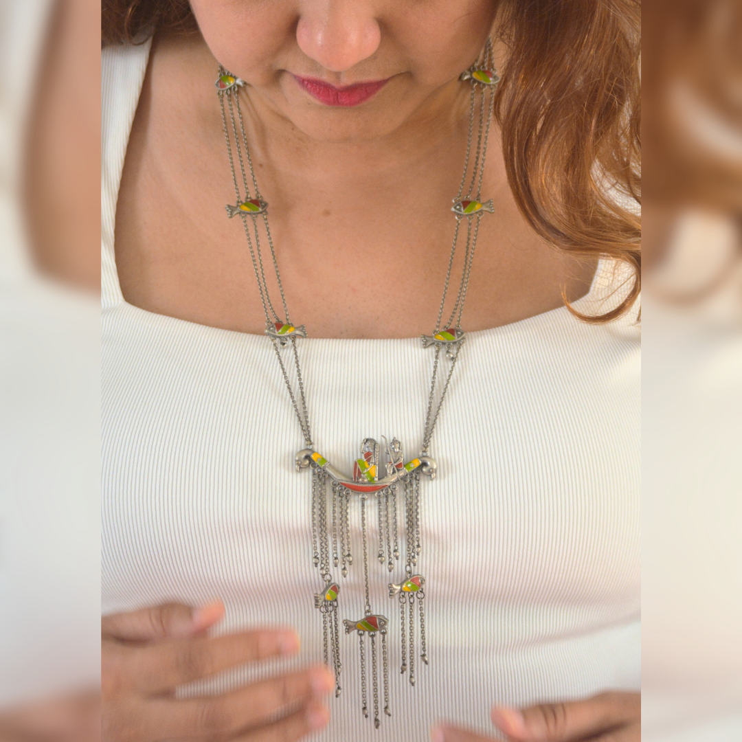 Meera hand painted Long Pendant Necklace Set with different set of Earrings