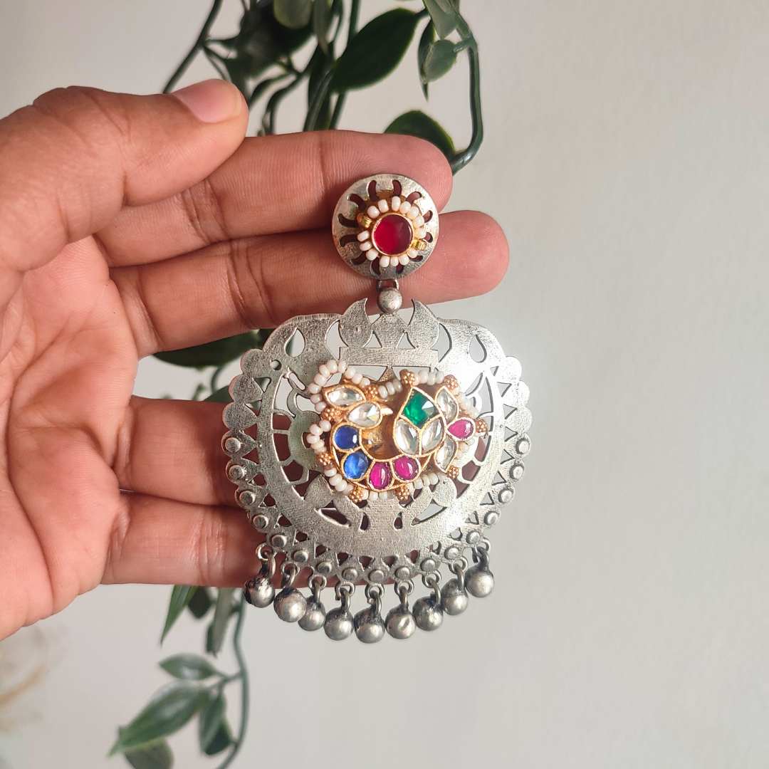 Big Size Jhumbo Pachi Kundan Brass Stud Earrings