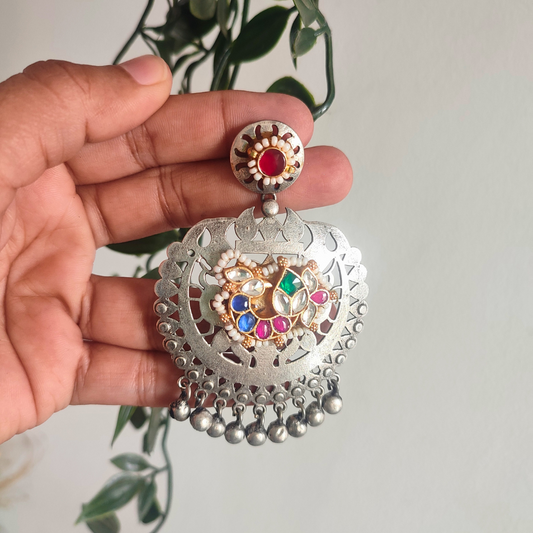 Big Size Jhumbo Pachi Kundan Brass Stud Earrings
