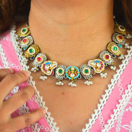 Madhubani Pachi Kundan Necklace Set