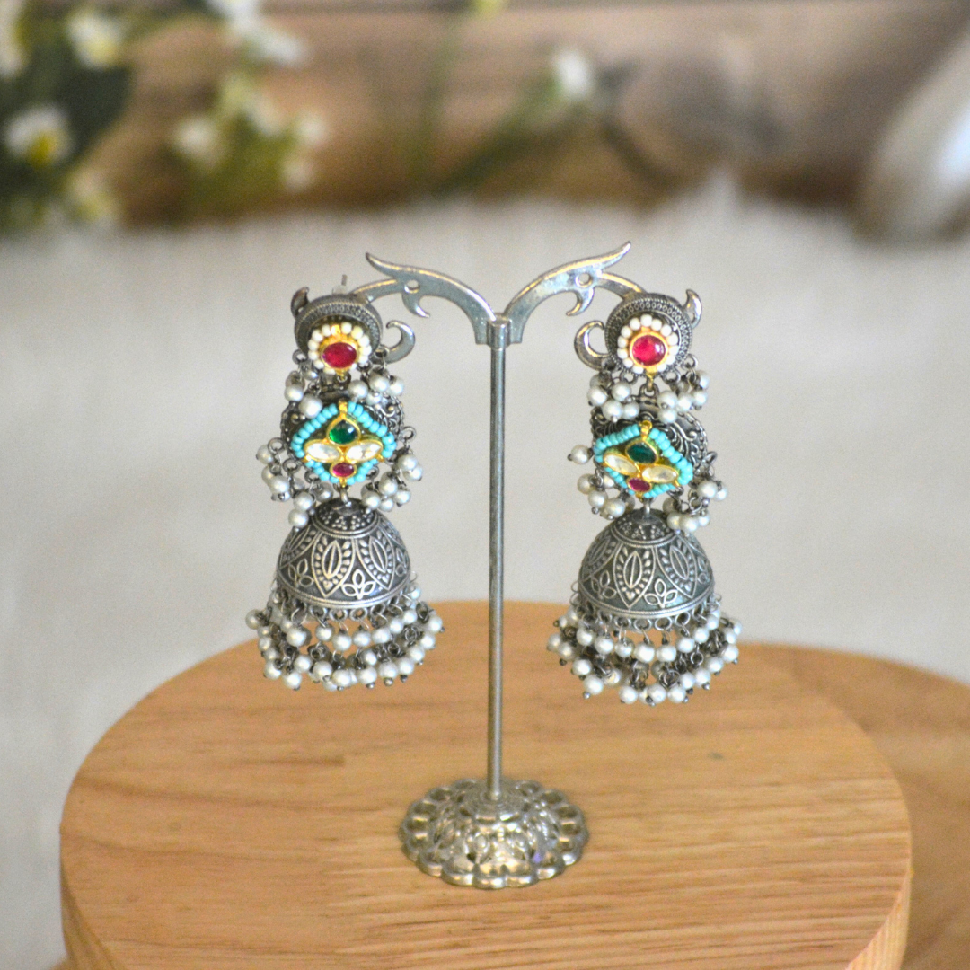 Mrinalini Pachi Kundan and Brass Jhumkas