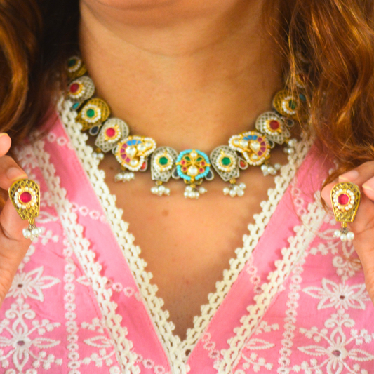 Madhubani Pachi Kundan Necklace Set