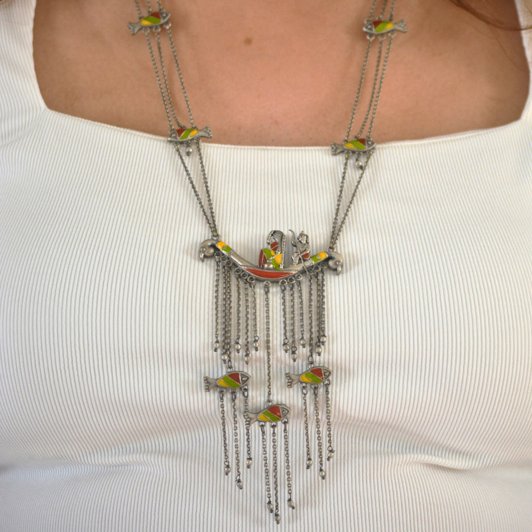 Meera hand painted Long Pendant Necklace Set with different set of Earrings