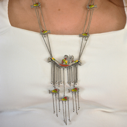Meera hand painted Long Pendant Necklace Set with different set of Earrings