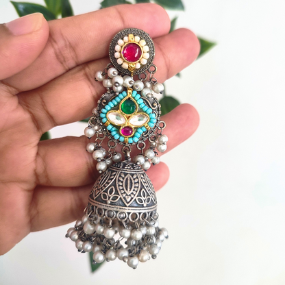 Mrinalini Pachi Kundan and Brass Jhumkas