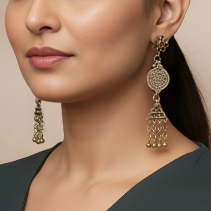 Bahar Long Lightweight Afghani Earrings