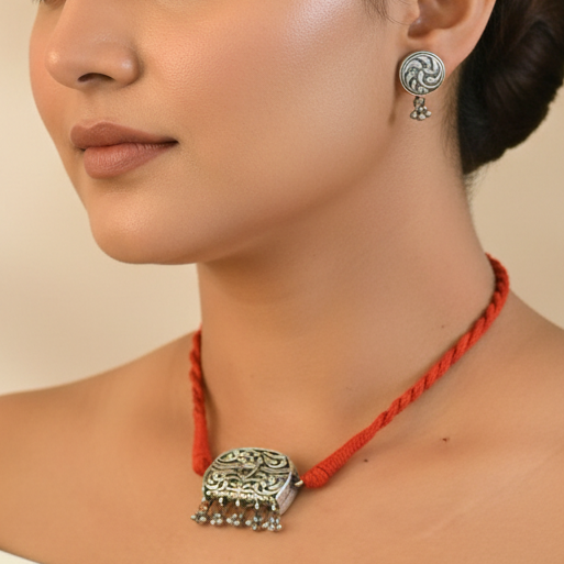 Beena Cute Open Purse style Locket Pendant Set with Earrings- Thread is extendable