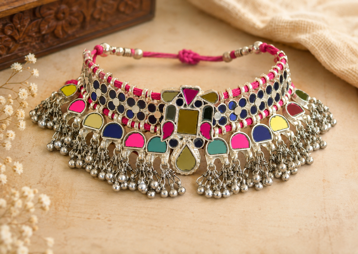 Tejal Multicoloured Glass Choker Necklace